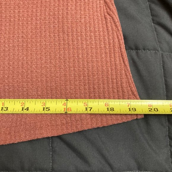 WOMEN'S V Neck Waffle Knit Henley Tops Brick Red - Picture 7 of 16